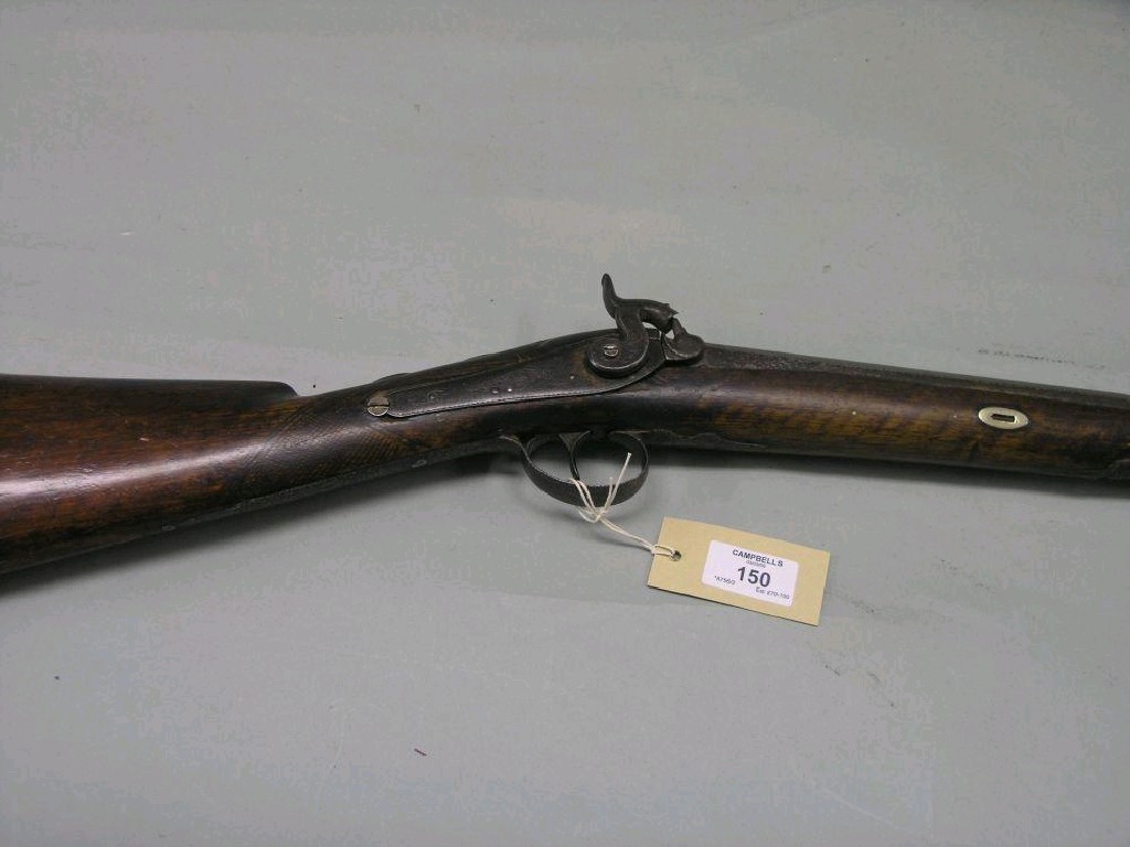 Appraisal: A Victorian percussion cap sports rifle with walnut stock engraved