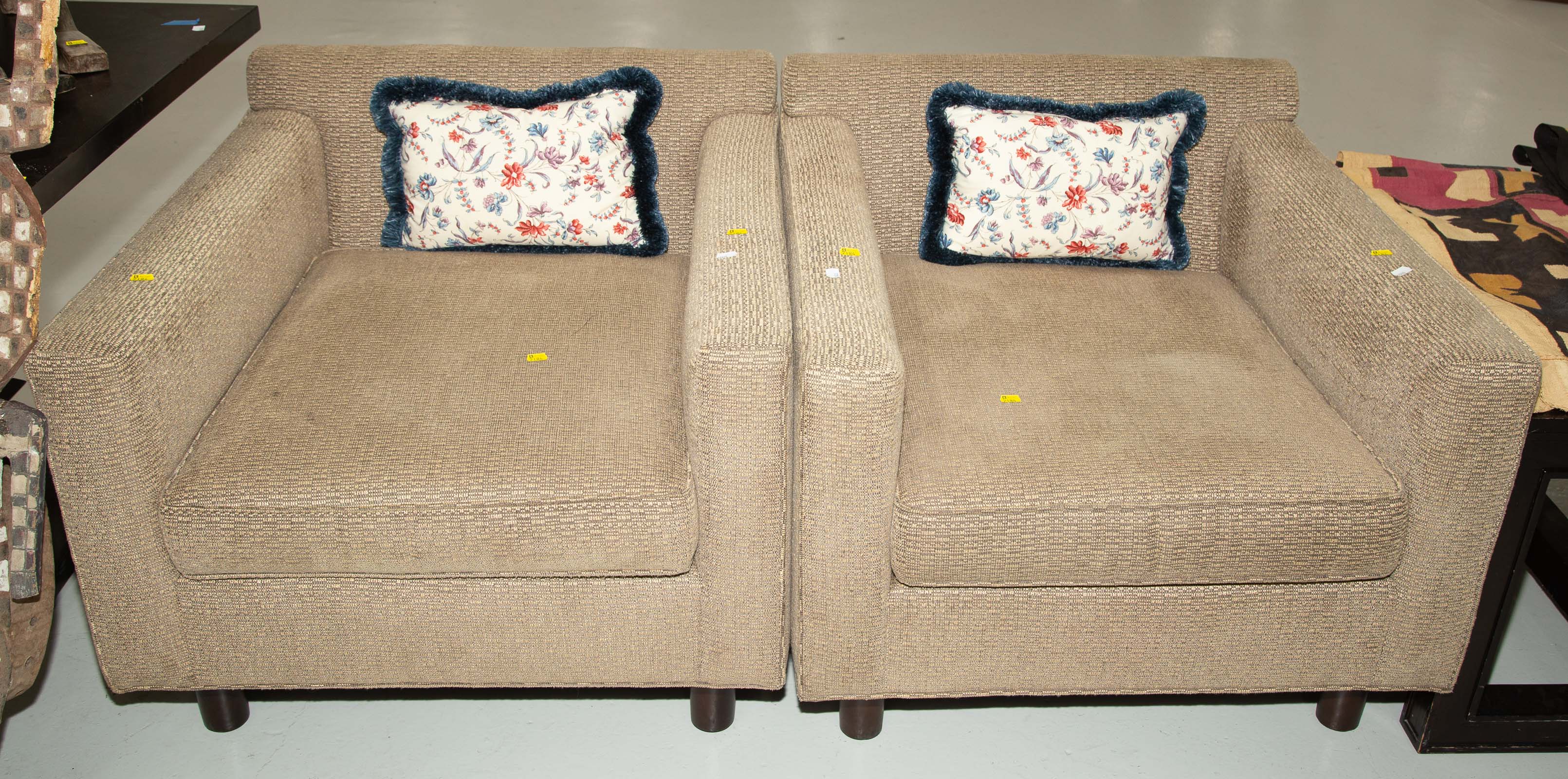 Appraisal: A PAIR OF GOLD WILLIAMS UPHOLSTERED ARM CHAIRS in H