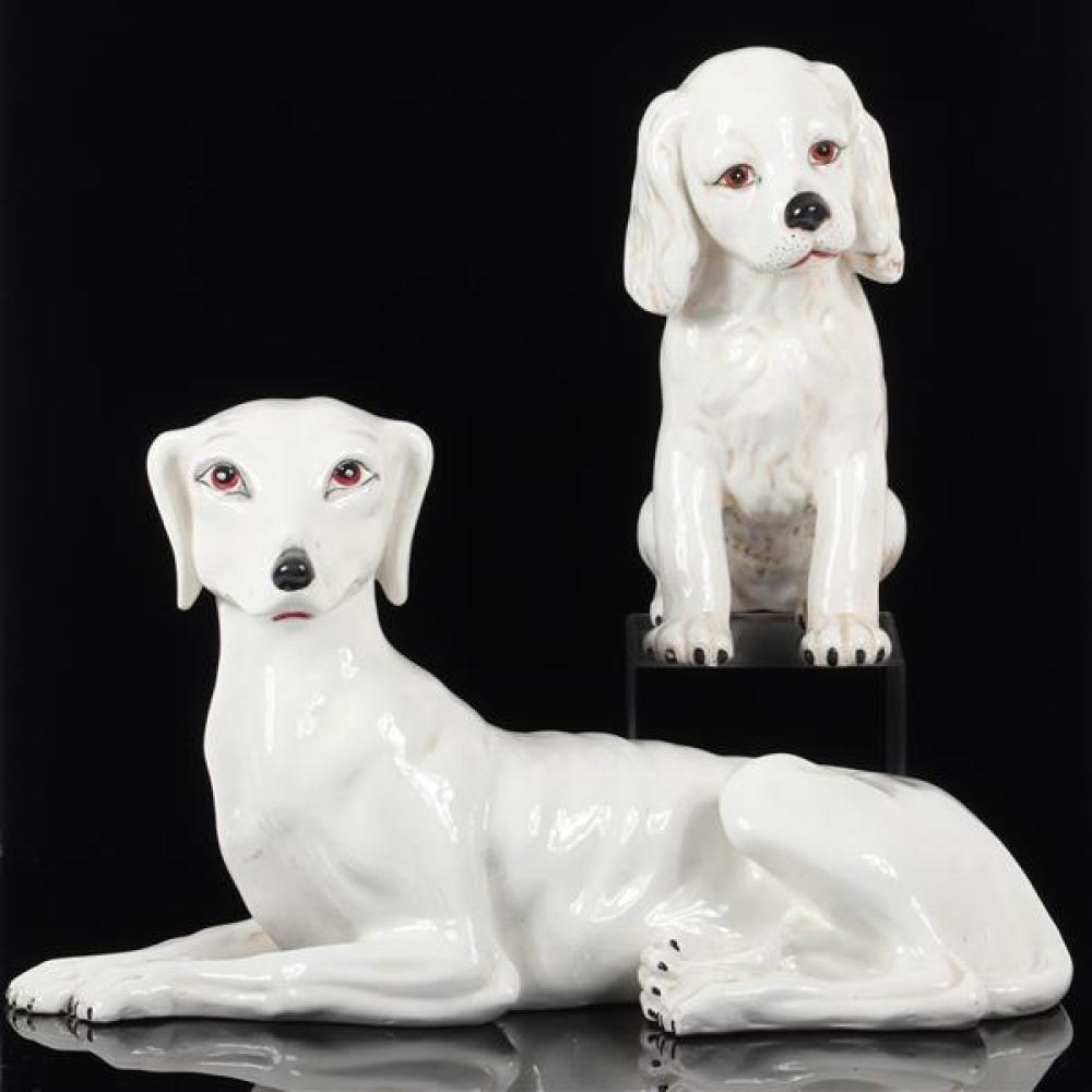 Appraisal: TWO LARGE WHITE PORCELAIN DOG CERAMIC ANIMAL FIGURES CAPODIMONTE ITALIAN