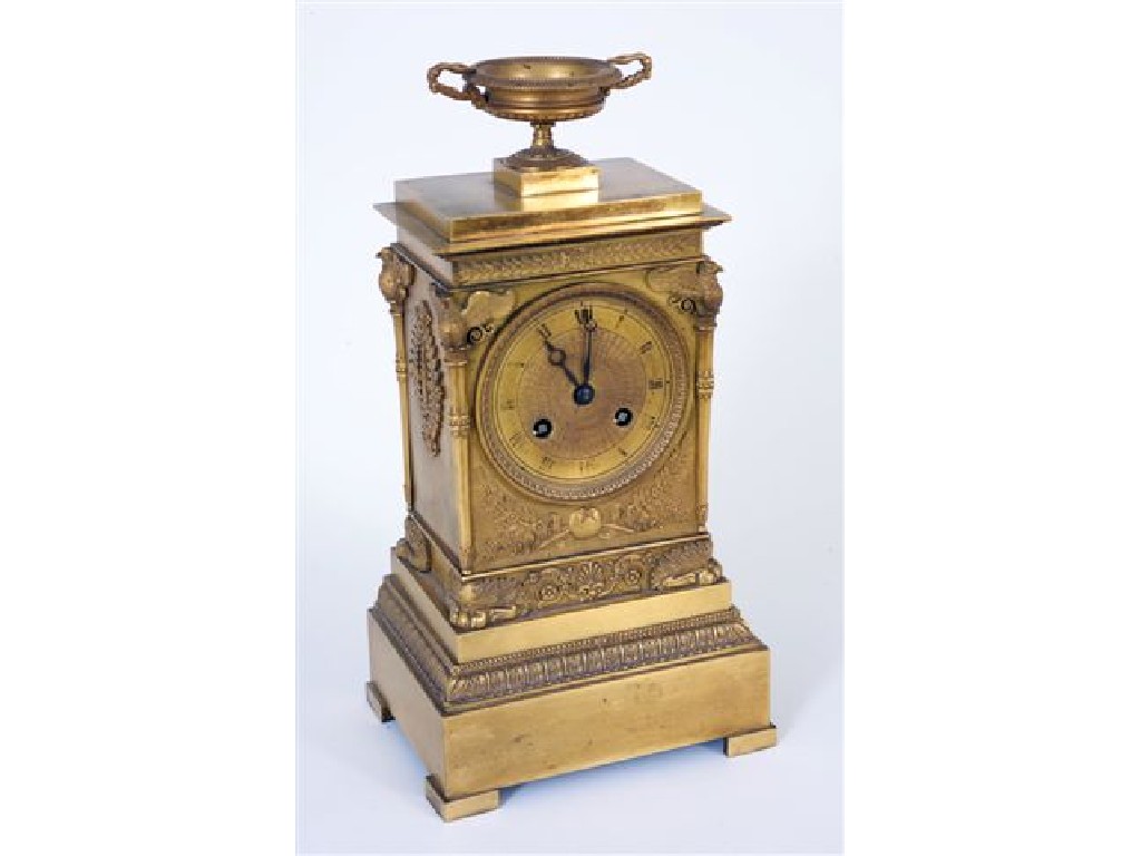 Appraisal: FRENCH th CENTURY GILT-BRASS MANTEL CLOCK IN THE EMPIRE TASTE