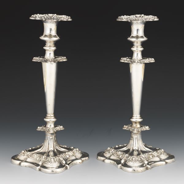 Appraisal: ENGLISH PAIR OF VICTORIAN GEORGIAN STYLE STERLING SILVER CANDLESTICKS DATED