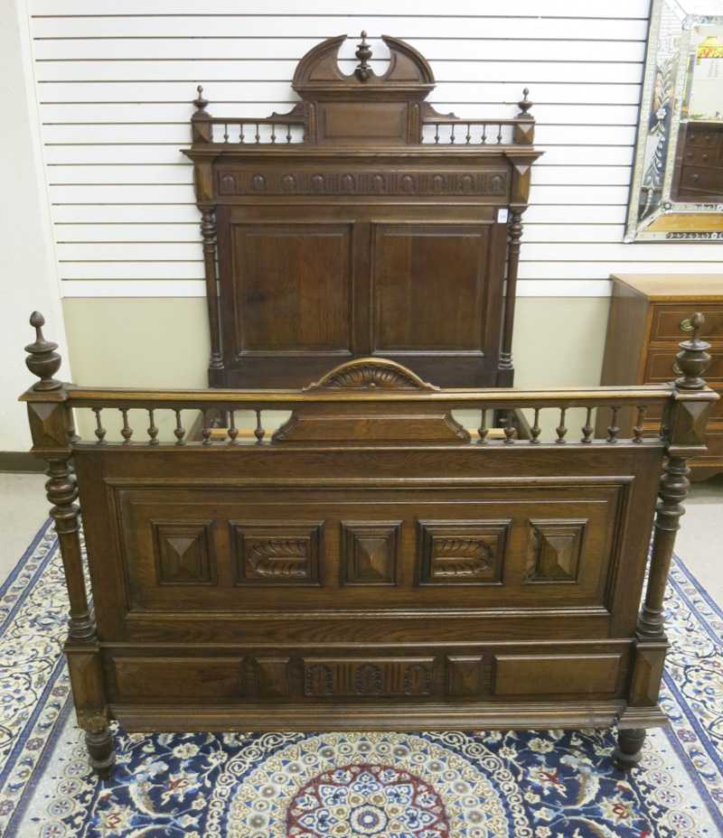 Appraisal: CARVED OAK BED AND DRESSER SET Continental th century full