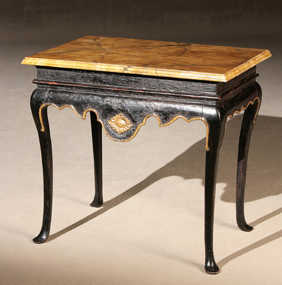 Appraisal: Italian Rococo Black Painted and Faux Marble Decorated Console Table