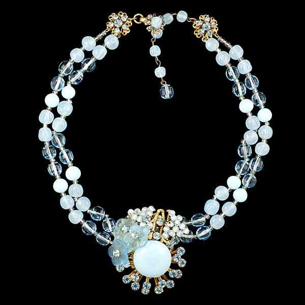 Appraisal: Miriam Haskell Frosted Blue Bead and Rhinestone Necklace A Miriam