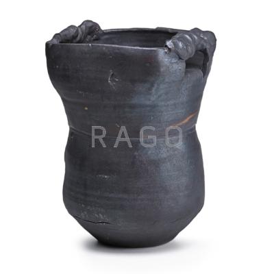 Appraisal: ROBERT TURNER - Glazed stoneware vessel with handles and applied