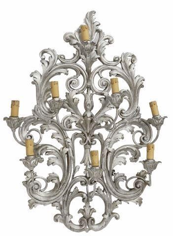 Appraisal: Louis XV style silver giltwood eight-light wall sconce th c