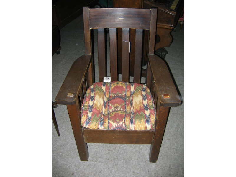 Appraisal: ARTS CRAFTS OAK ARMCHAIR with slat back and paddle arms