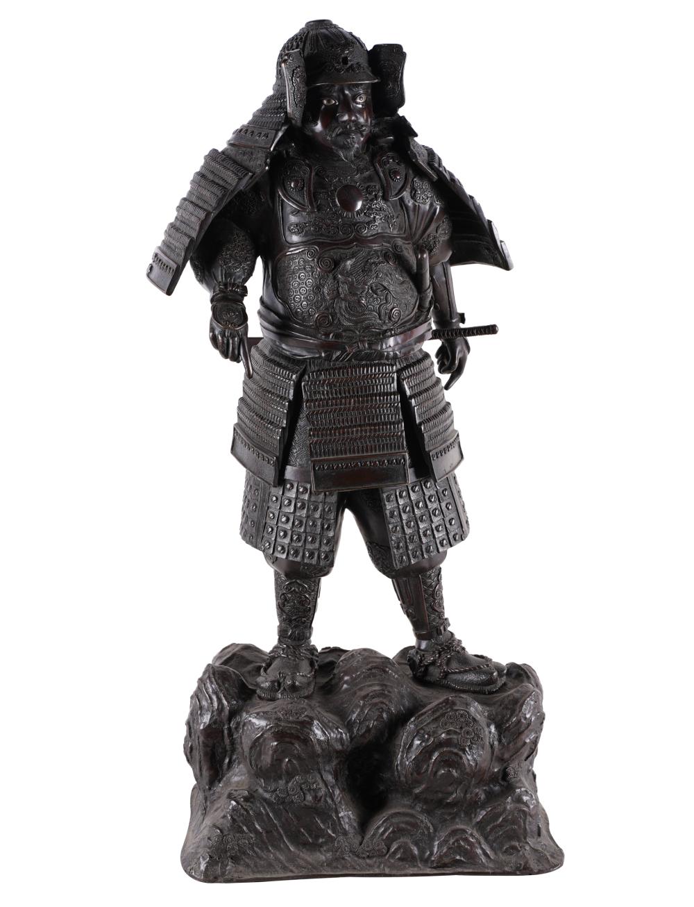 Appraisal: JAPANESE BRONZE FIGURE OF A SWORDSMANCondition missing helmet mounts inches