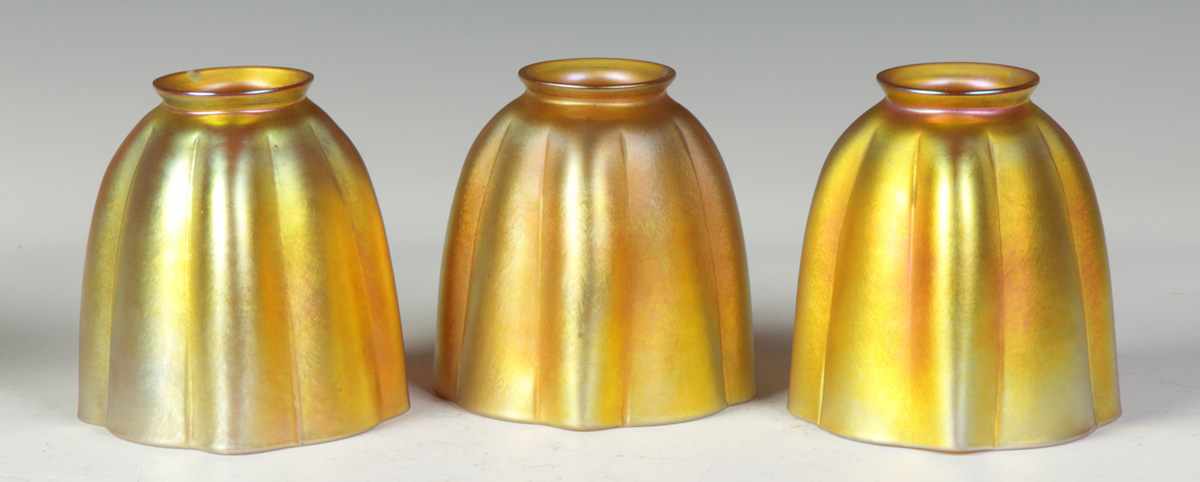 Appraisal: Steuben Gold Aurene Ribbed Shades Sgn Condition One has nick