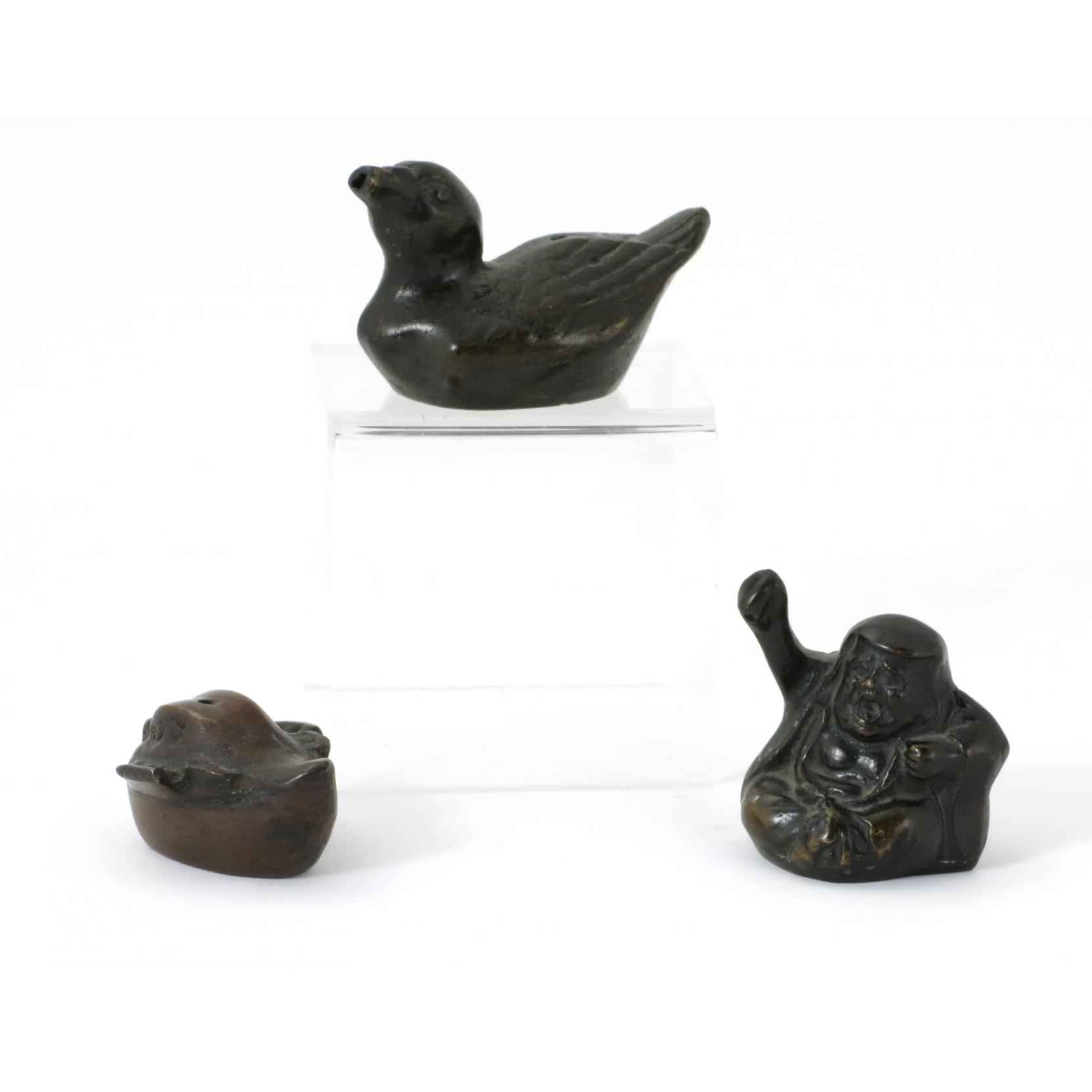 Appraisal: Three Chinese Bronze Figural Water Droppers th century including ducks