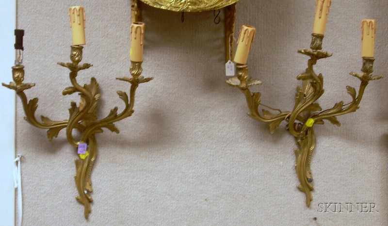 Appraisal: Pair of Louis XV Style Cast Brass Three-light Wall Sconces