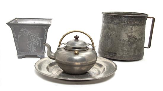 Appraisal: Sale Lot Four Pewter Articles th th century consisting of