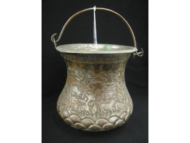 Appraisal: Early Persian Engraved Copper Pail tin wash