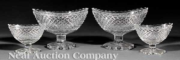 Appraisal: A Pair of Anglo-Irish Cut Crystal Navette-Form Sweetmeat Compotes and