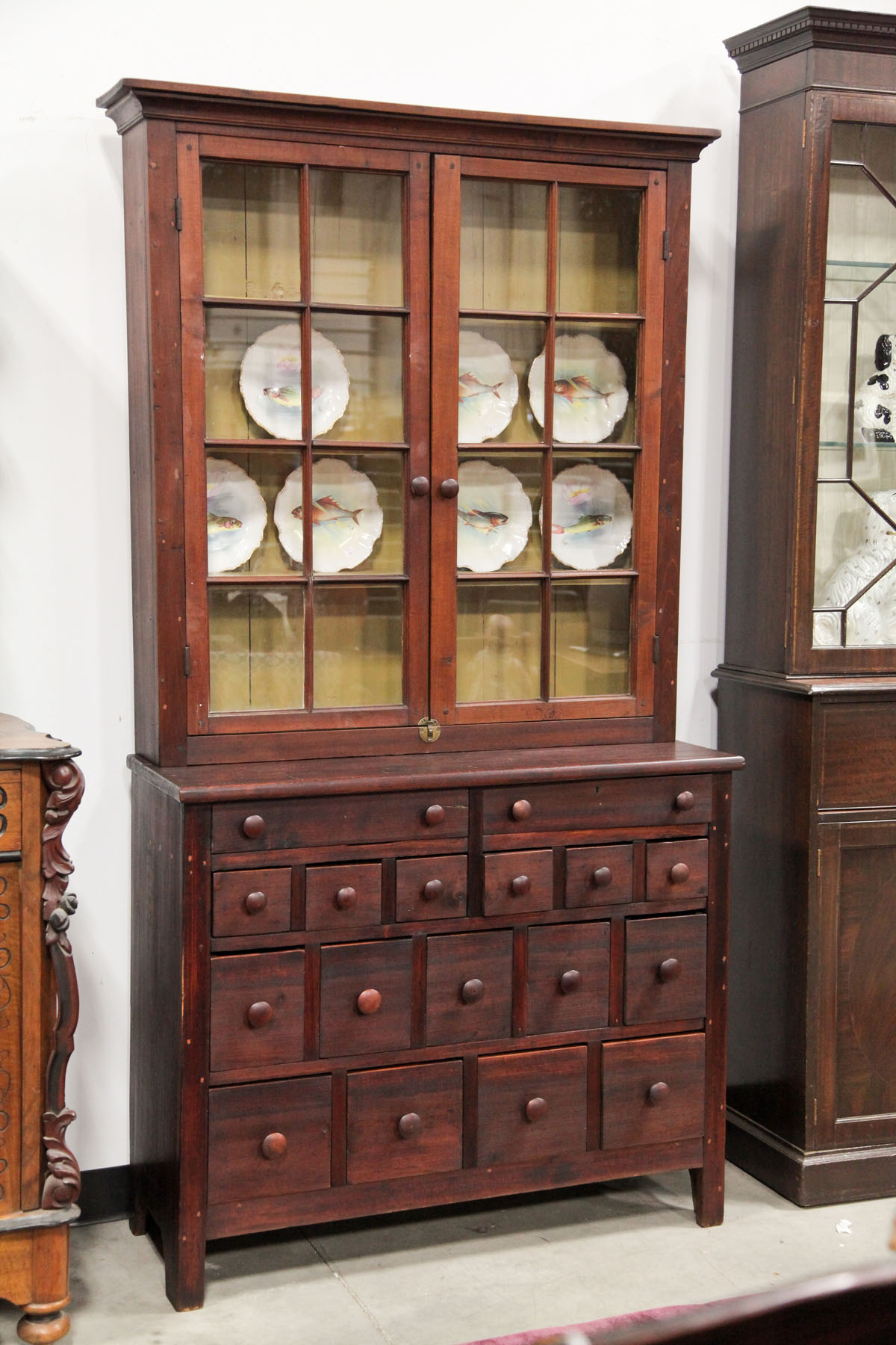 Appraisal: TWO PIECE APOTHECARY CABINET American second half th century pine