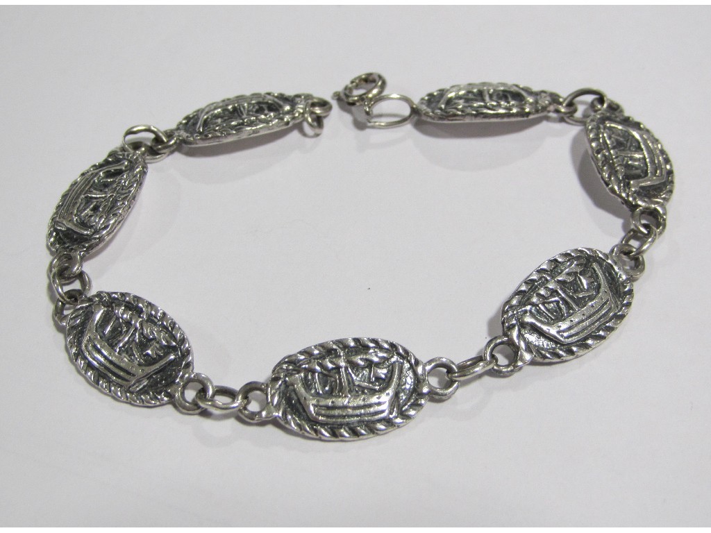 Appraisal: Charles Horner silver Viking ship oval plaque bracelet