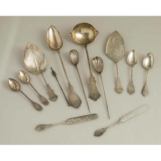 Appraisal: Assorted Silver Serving Pieces Twist Handles Thirteen assorted silver serving