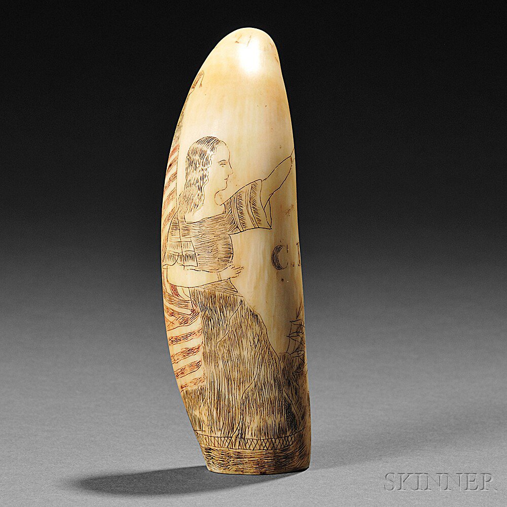 Appraisal: Scrimshaw Whale's Tooth America th century carved all around with