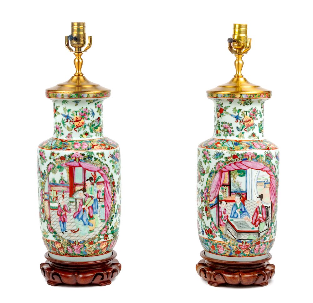 Appraisal: A Pair of Famille Rose Porcelain Jars Mounted as Lamps