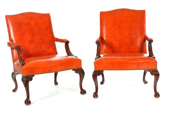 Appraisal: PAIR OF CHIPPENDALE-STYLE OPEN ARMCHAIRS American th century Upholstered in