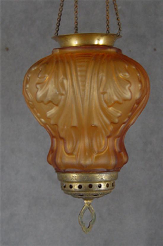 Appraisal: Victorian Hanging Hall Lamp Circa Amber molded satin shade With