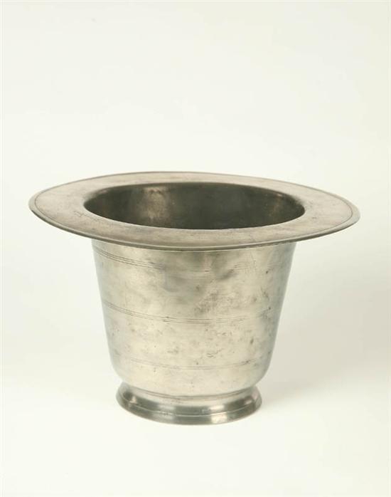 Appraisal: PEWTER PILGRIM'S HAT COMMODE American nd half- th century unmarked