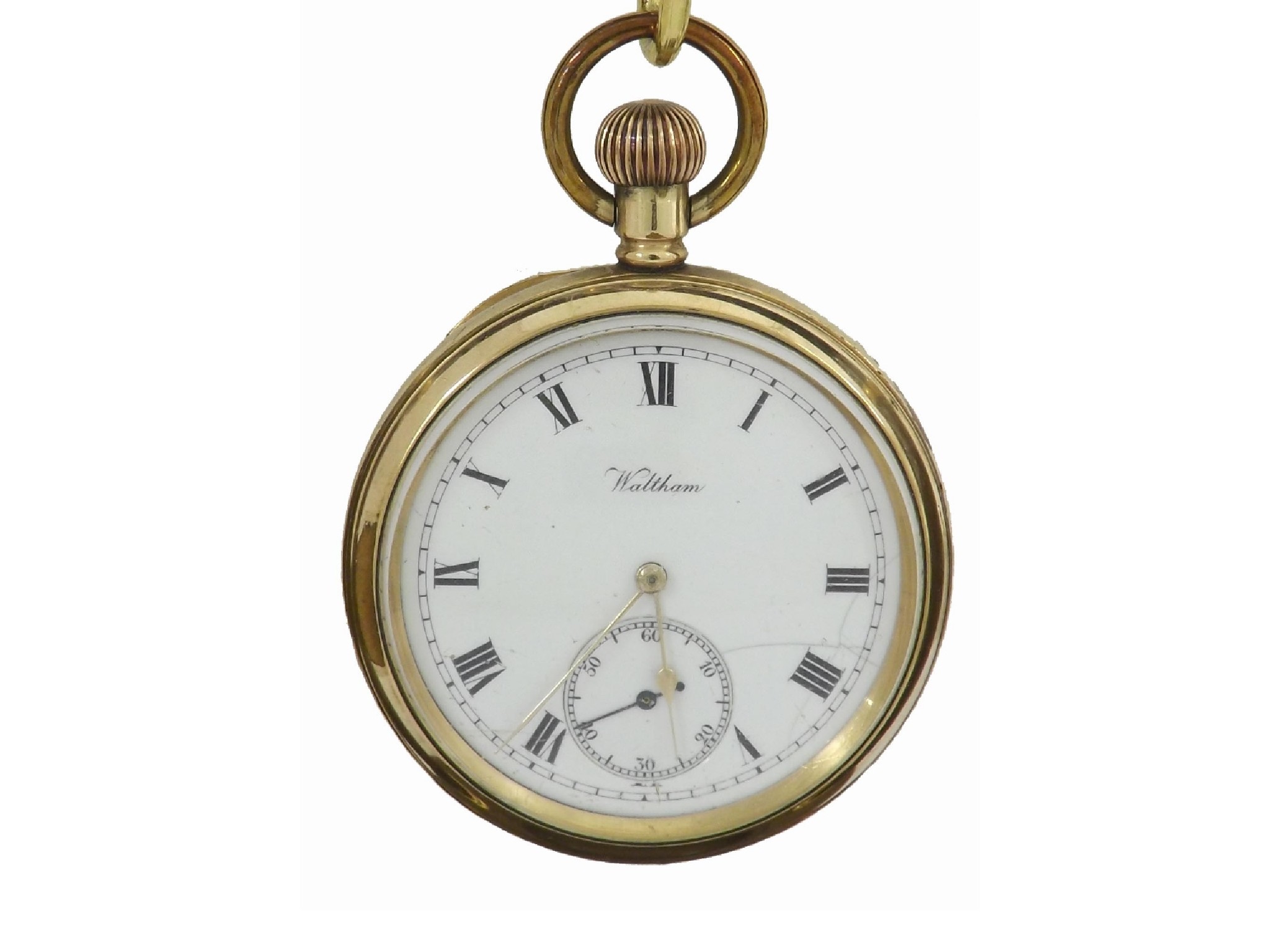 Appraisal: Waltham lever gold plated pocket watch movement no the dial