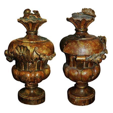 Appraisal: Pair of Italian Style Partial Gilt and Painted Wood Urns