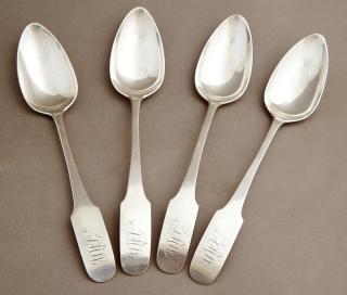 Appraisal: Set of Four Coin Silver Fiddleback Tablespoons c by W