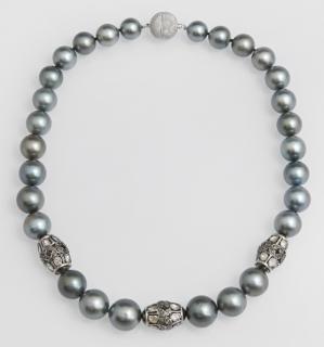 Appraisal: Graduated Strand of Twenty-Eight Tahitian Black Pearls ranging from mm