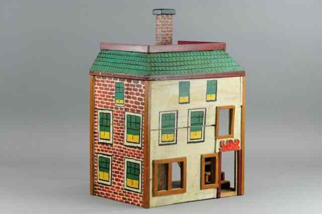 Appraisal: TWO STORY FOLK ART DOLL'S HOUSE Simple wood open house