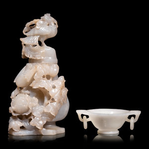 Appraisal: Two Chinese Carved Hardstone Vessels comprising a 'bird and flower'