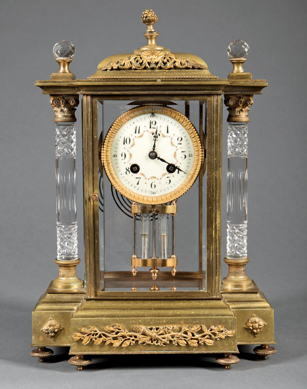 Appraisal: French Bronze and Cut Crystal Regulator Clock c striking gong