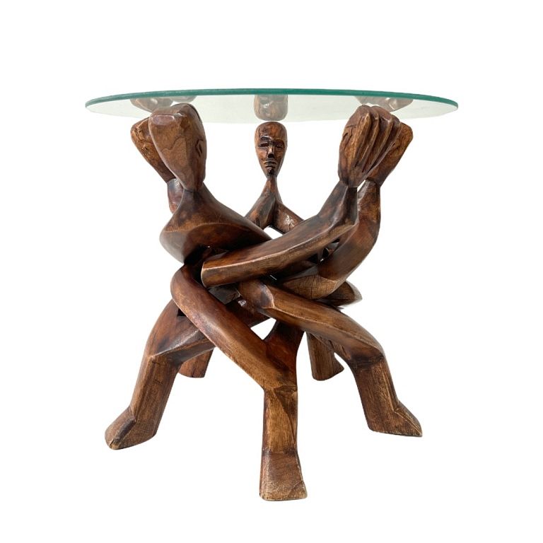 Appraisal: Carved Wood Small Table with Glass Top Foldable carved wood