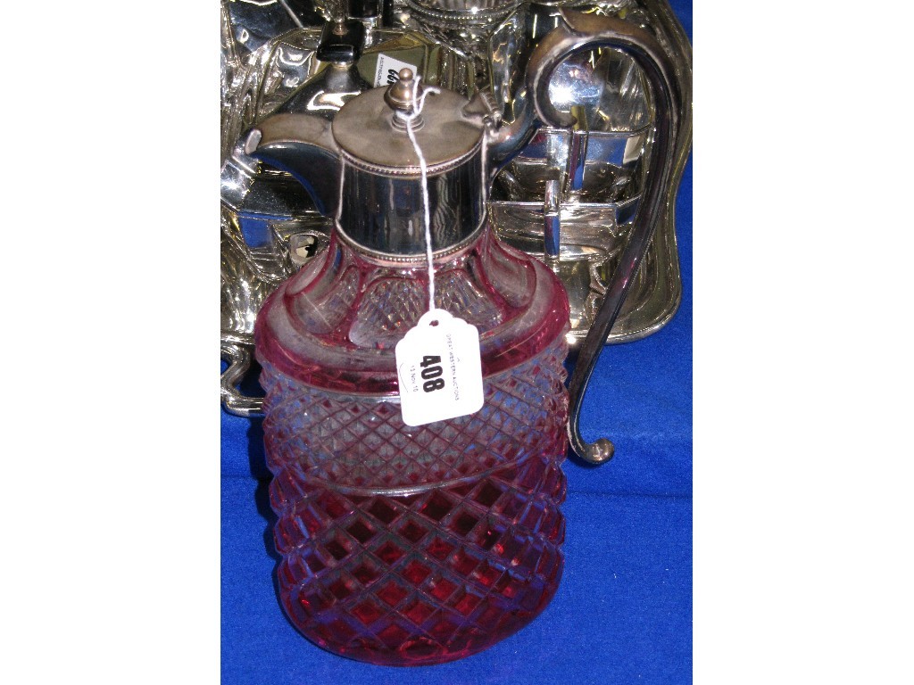 Appraisal: Silver plate and ruby glass claret jug