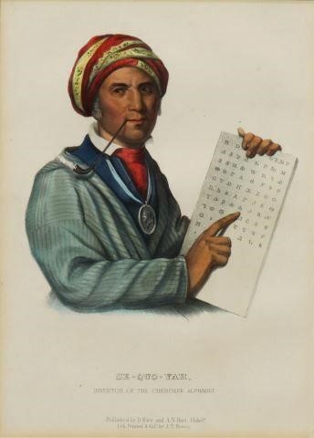 Appraisal: Framed hand-colored lithograph on paper Se-Quo-Yah Inventor of the Cherokee