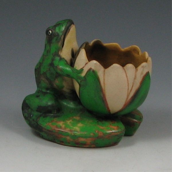 Appraisal: Weller Coppertone frog with lotus blossom bowl Marked Weller Pottery