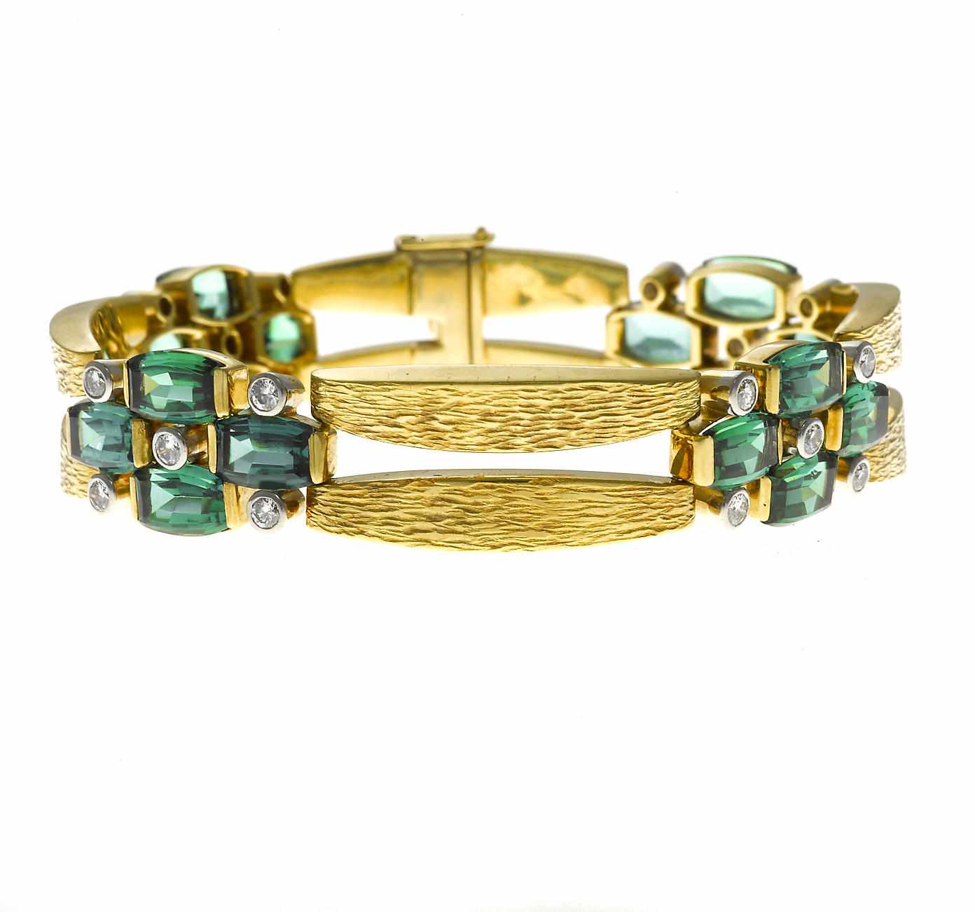 Appraisal: A green tourmaline and diamond bracelet composed of fancy-cut green