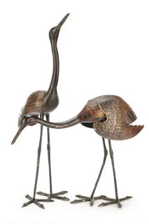 Appraisal: Pair Chinese Polychromed Metal Cranes Chinese th century A pair