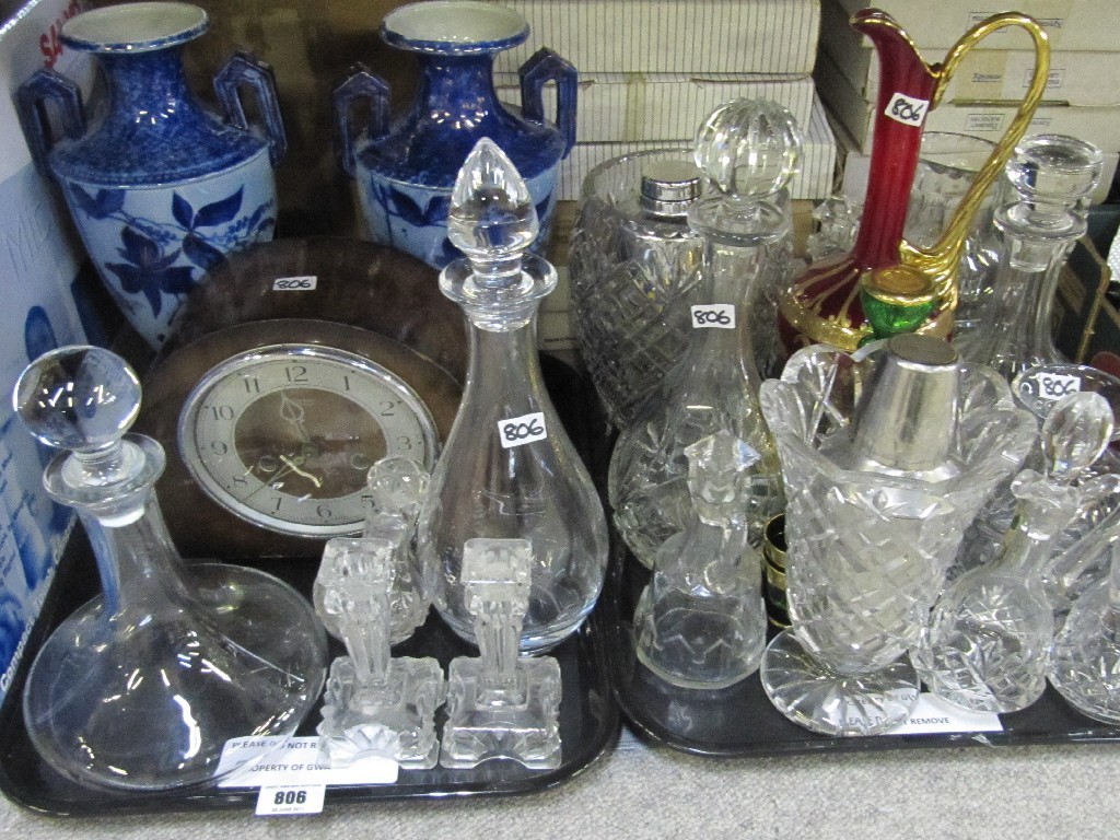 Appraisal: Lot comprising two trays of assorted glass Mantel clock and