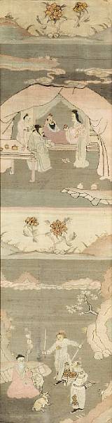 Appraisal: A group of eight Chinese framed textiles Including two single