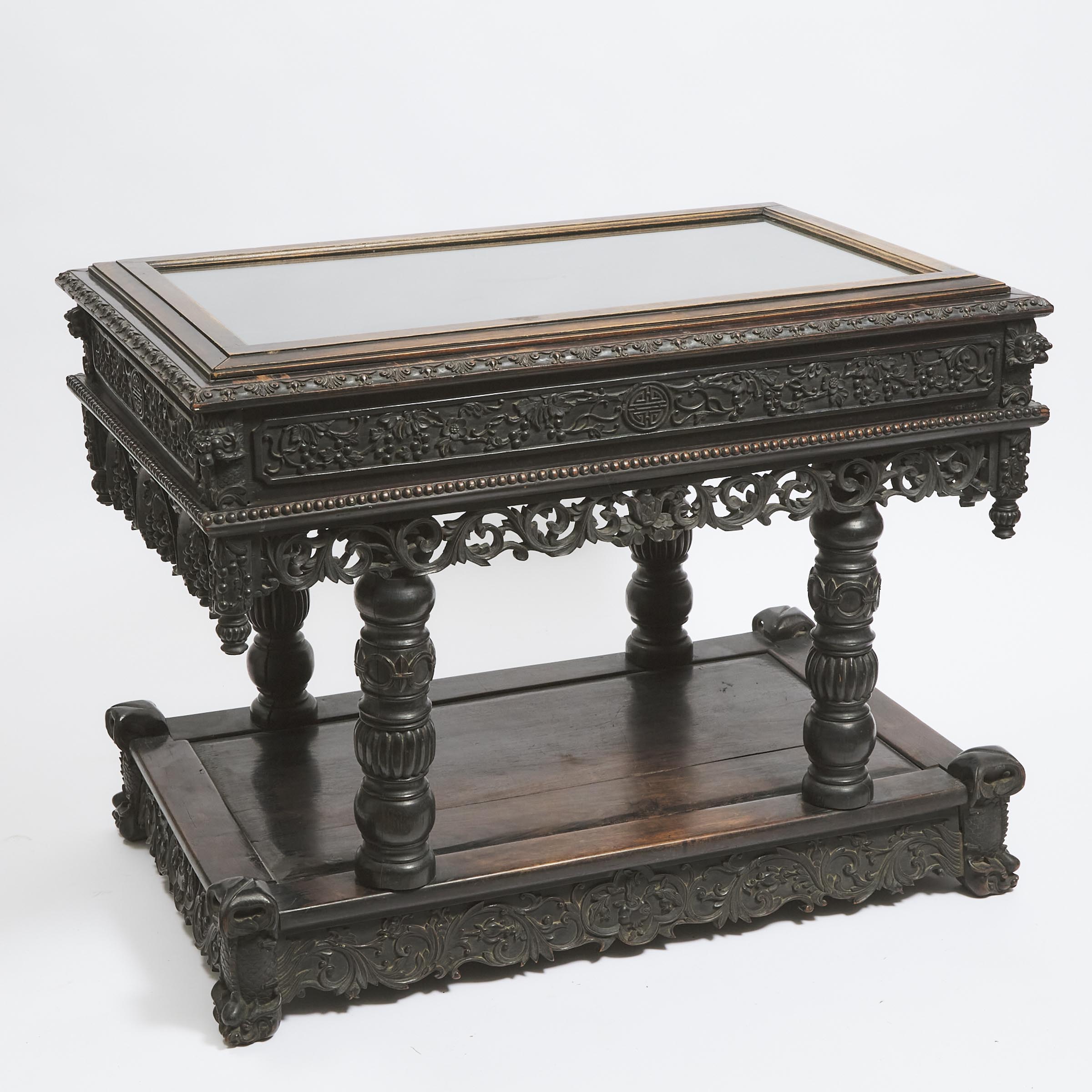 Appraisal: A Chinese Export Carved Hardwood Display Table Late th Early