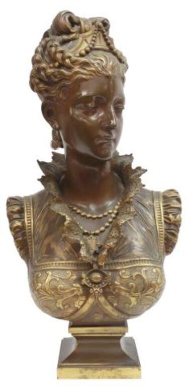 Appraisal: Patinated and gilt bronze sculpture Portrait Bust of a Lady