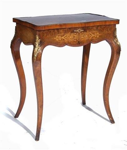 Appraisal: A TH CENTURY FRENCH STYLE WALNUT WORK TABLE of serpentine