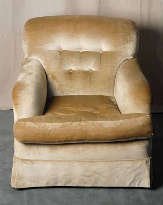 Appraisal: An Easy Chair pale green velvet tufted back loose down