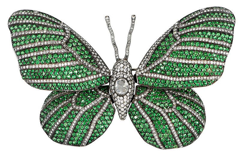 Appraisal: kt Diamond and Gemstone Butterfly Brooch en tremblant wings one