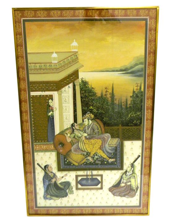 Appraisal: ASIAN Anglo-Indian Raj Period watercolor on linen depicting richly dressed