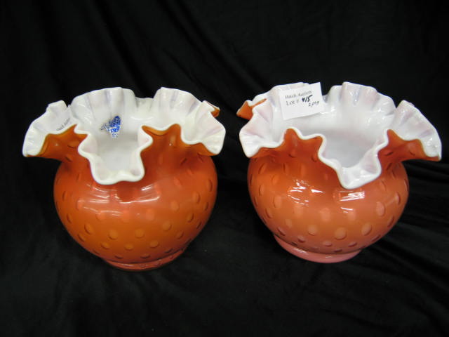 Appraisal: Pair of Fenton Peach Art Glass Vases thumbprint cased design