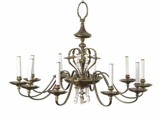 Appraisal: A Brass and Glass Ten-Light Chandelier having a baluster form