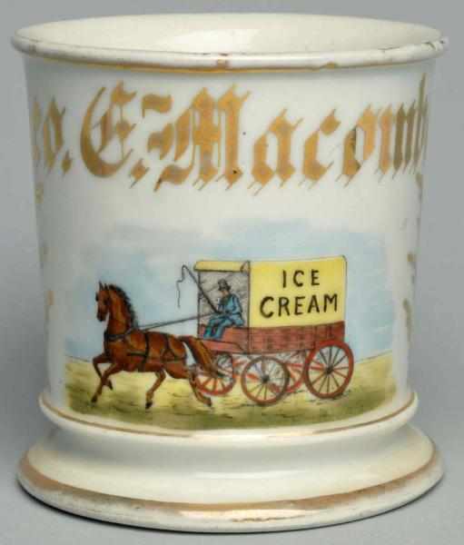 Appraisal: Horse-Drawn ice cream wagon shaving mug Gilt name Geo F